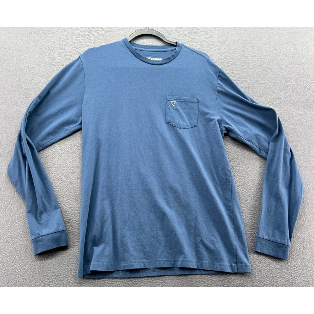 Birddogs Shirt Mens Long Sleeve Pocket T-Shirt Blue Cotton Blend Logo Size Large